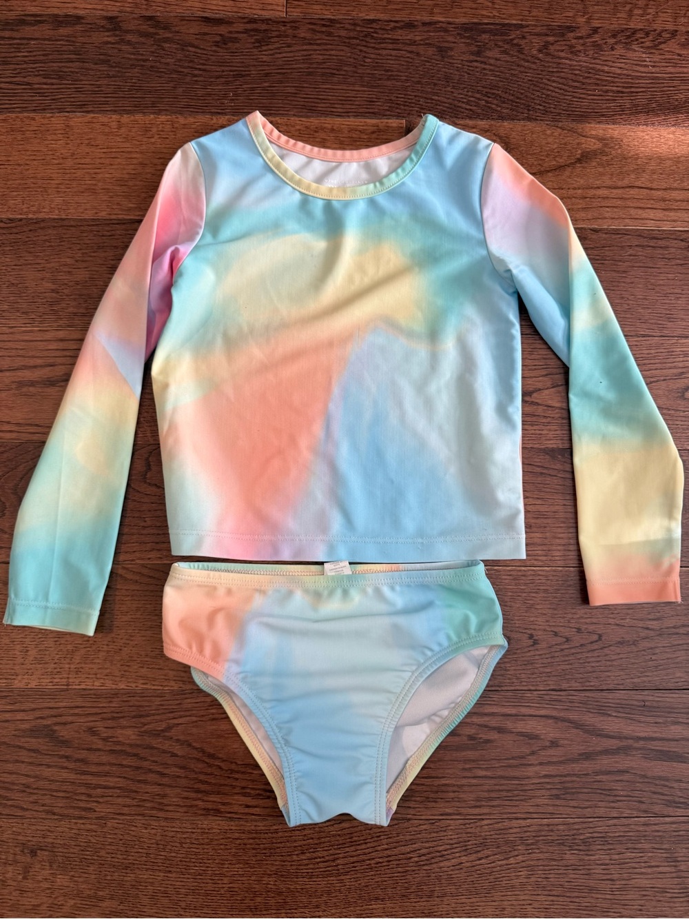 Girls' Pastel Rainbow Long-Sleeve Rash Guard Swim Set
